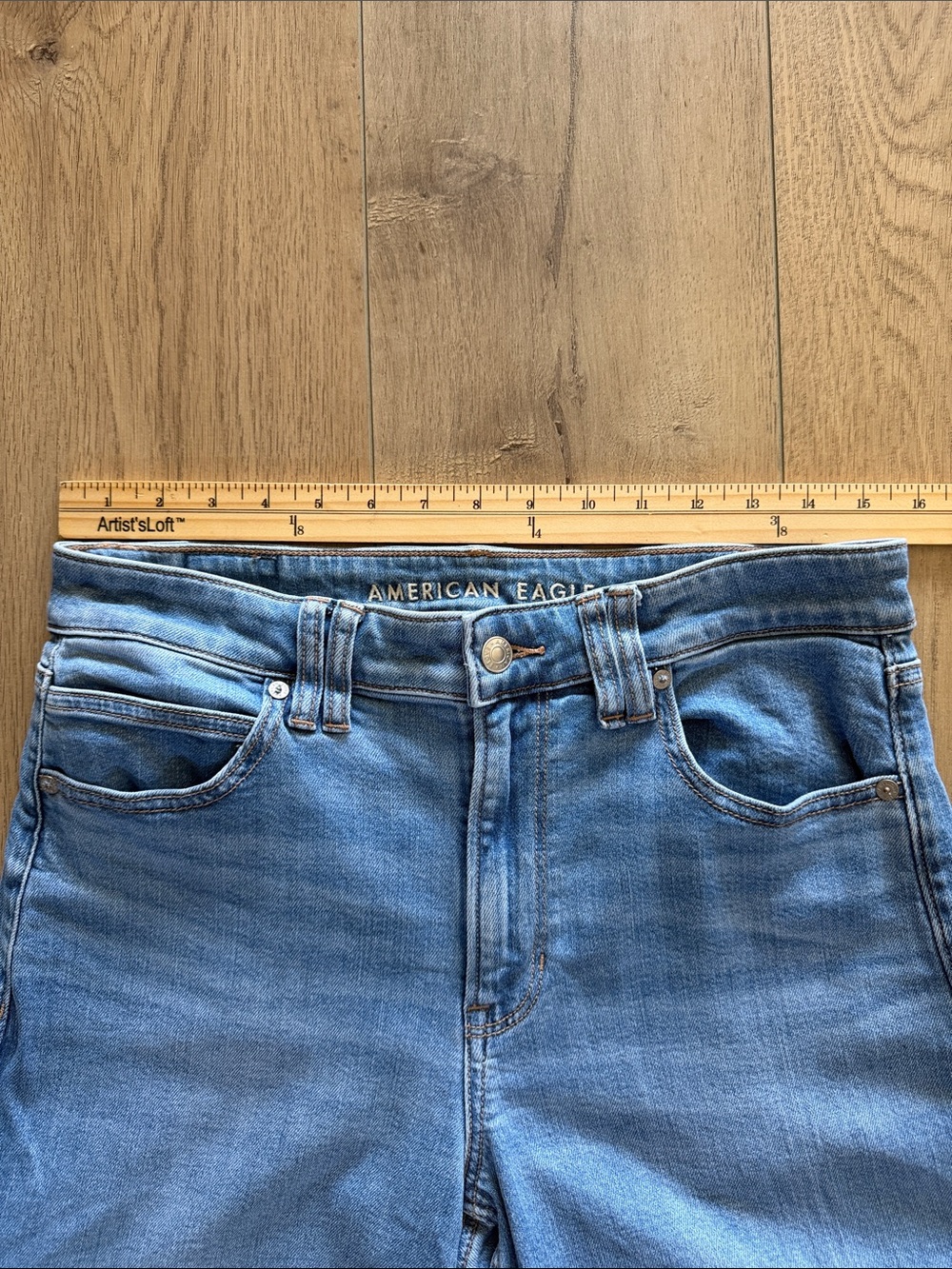 American Eagle Women Super High Rise Baggy Wide Leg Cargo Blue Jeans Size 8 EUC - Picture 6 of 8